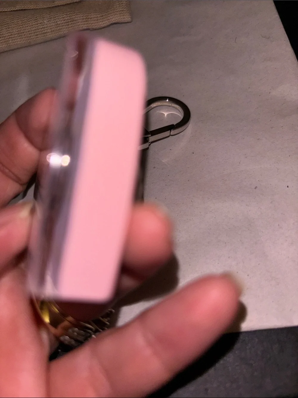 Gucci Pink Striped Heart Keyring with Interlocking GG